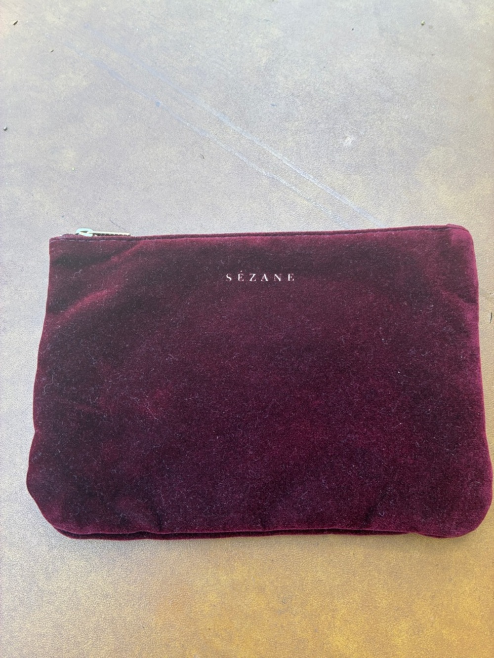 Sezane Velvet Plum Zipper Pouch